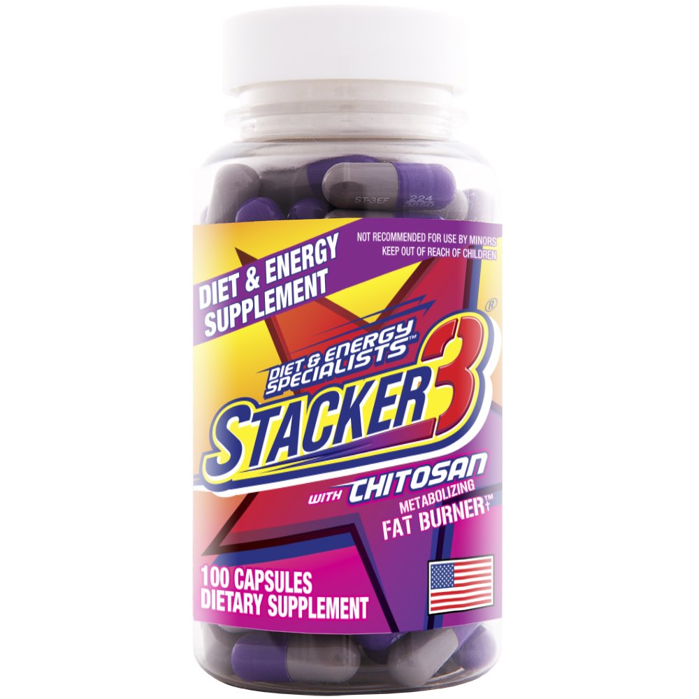 Flacon de Stacker 3 20 capsules avec Chitosan vue de face
