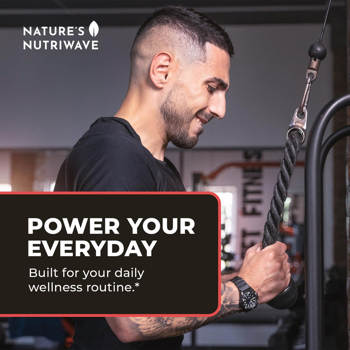 Flacon de Steel Power Nature’s NutriWave, avec étiquette visible
