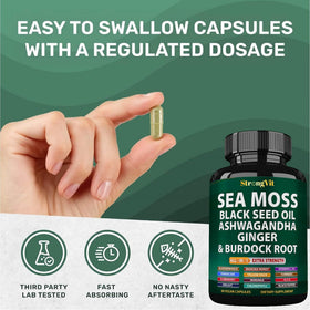 Flacon de StrongVit ouvert avec capsules à l'intérieur