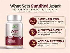 Flacon de Sundhed Natural CoQ10 200mg avec étiquette