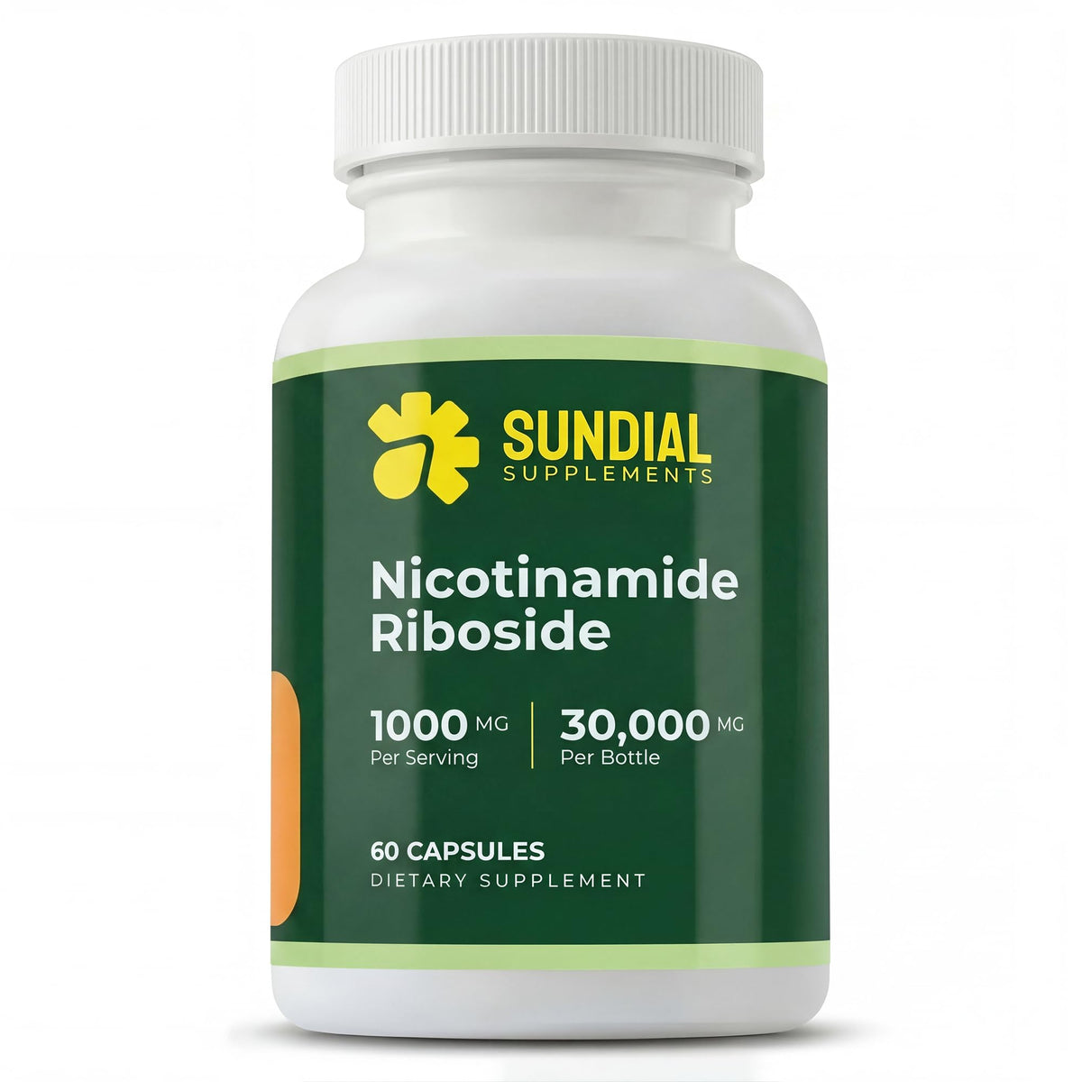 Flacon de SUNDIAL SUPPLEMENTS Nicotinamide Riboside 1000mg avec 60 capsules véganes