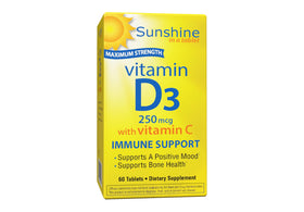 Flacon de Sunshine Vitamine D 10 000 UI avec 60 comprimés