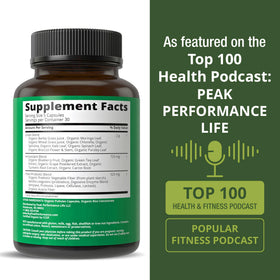 Flacon de Super Greens Peak Performance sur fond blanc