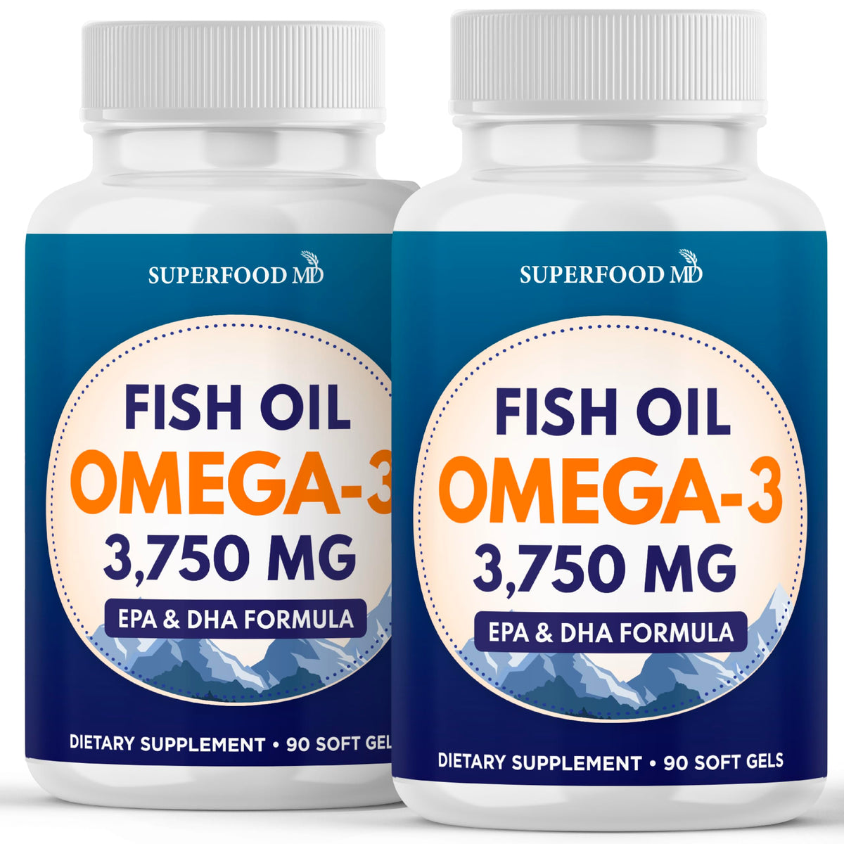 Flacon de Superfood MD Huile de Poisson Omega 3 3750 mg vue de face
