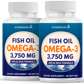 Flacon de Superfood MD Huile de Poisson Omega 3 3750 mg vue de face