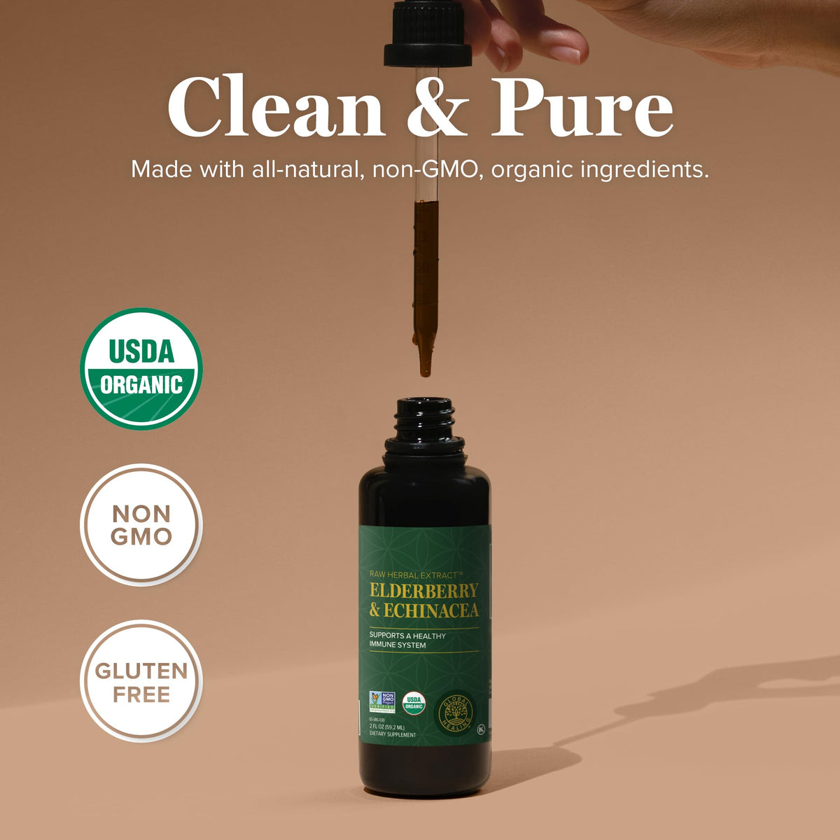 Flacon de Sureau & Échinacée sur une surface en bois