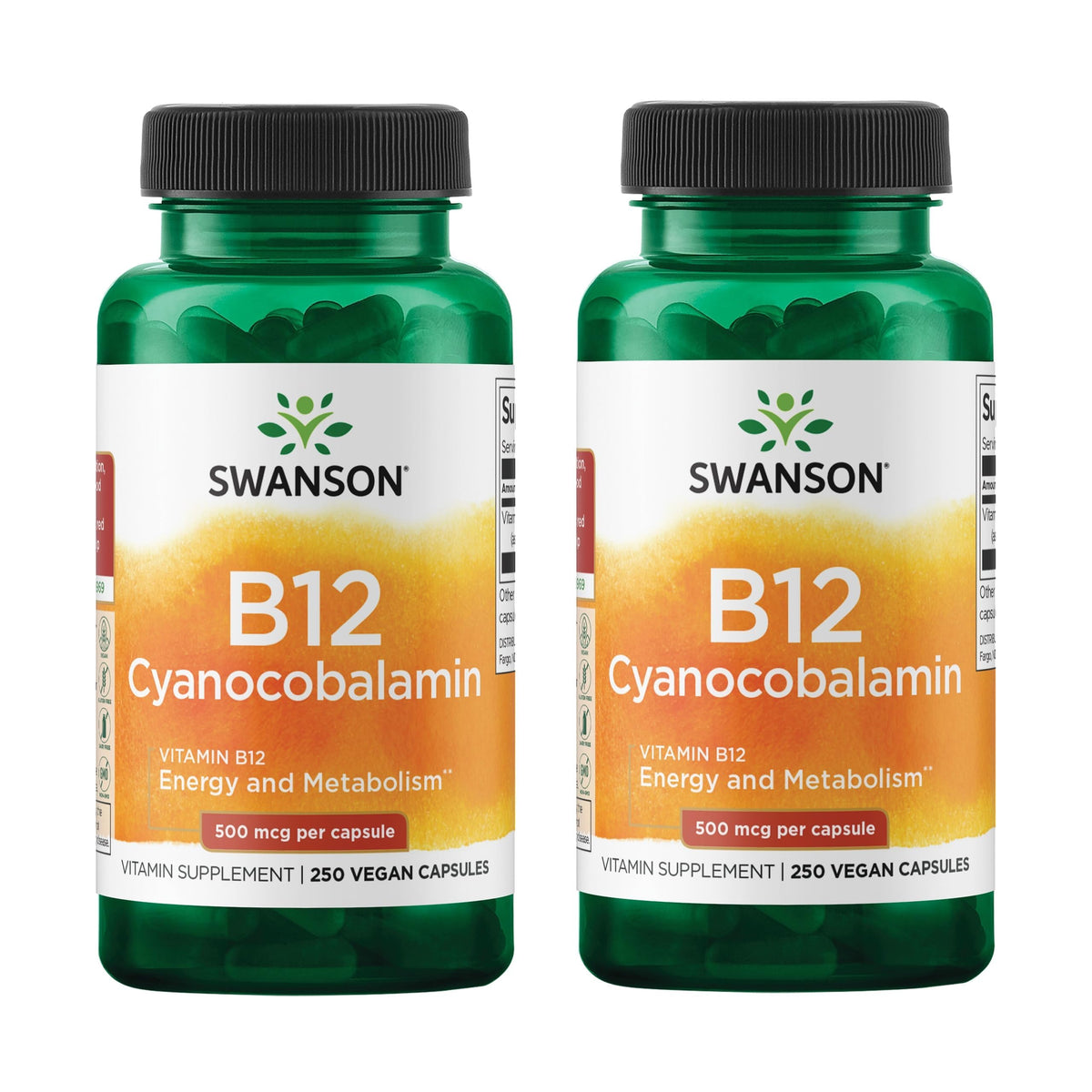 Flacon de Swanson B12 Cyanocobalamin 500 mcg vue de face