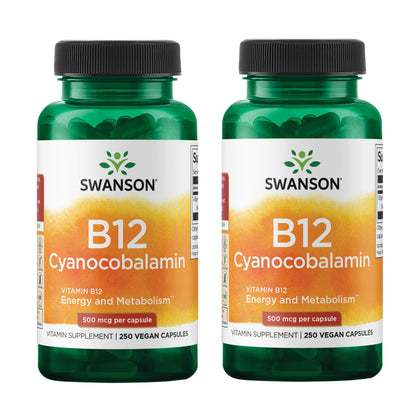 Flacon de Swanson B12 Cyanocobalamin 500 mcg vue de face