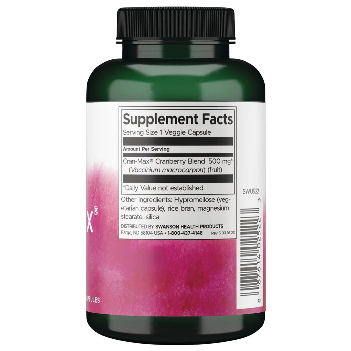 Flacon de Swanson Cran-Max 500 mg avec étiquette