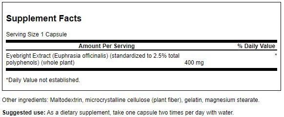 Flacon de Swanson Extract de Euphrasie 400 mg avec capsules à l'intérieur