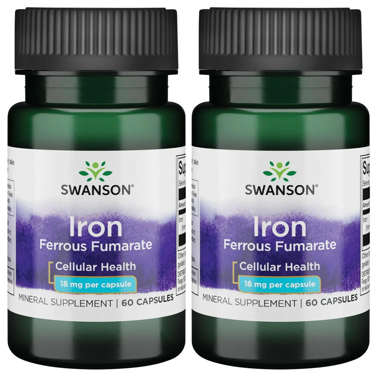 Flacon de Swanson Fer Fumarate 18 mg, 60 gélules molles, vue de face