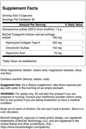 Flacon de Swanson Glucosamine & Collagène Type II avec capsules visibles