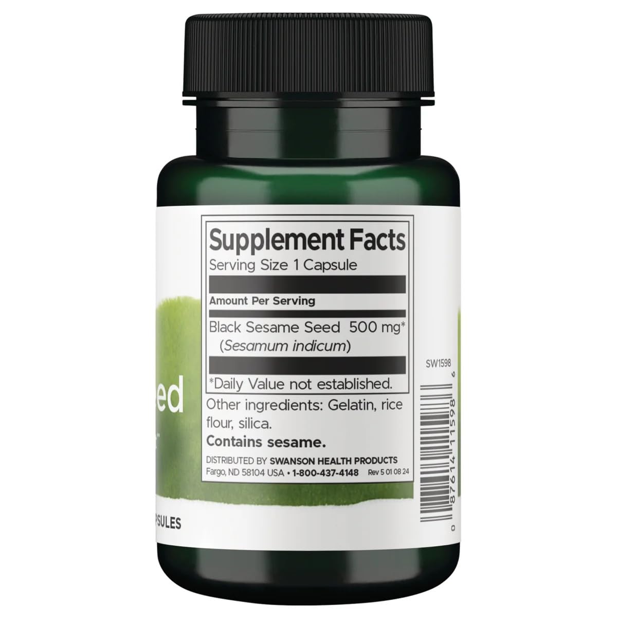 Flacon de Swanson Graines de Sésame Noir 500 mg avec étiquette