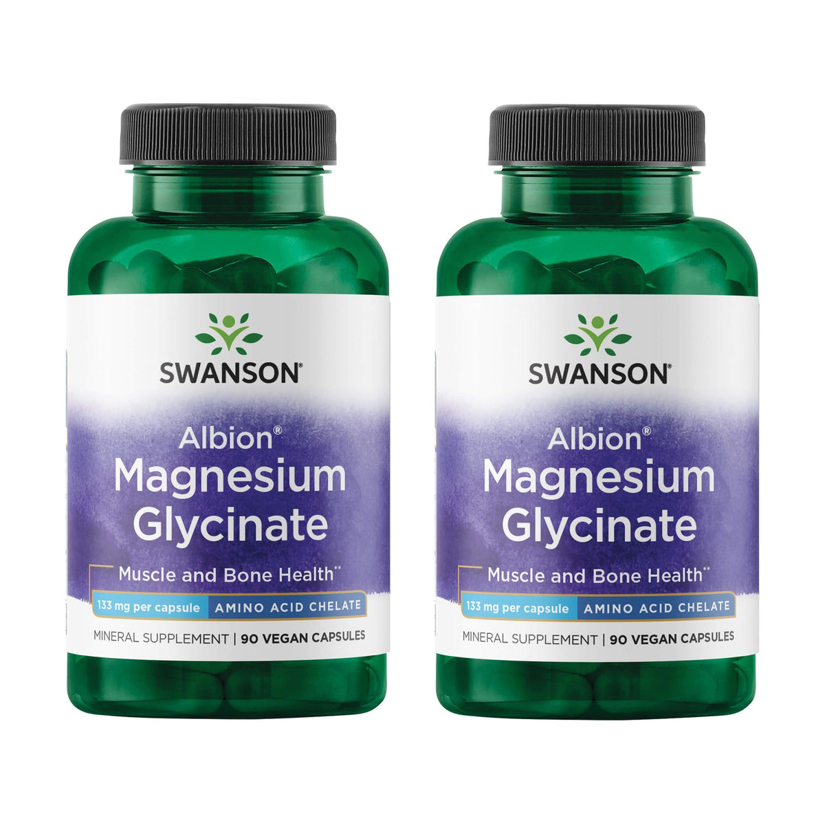 Flacon de Swanson Magnésium Glycinate 133 mg, 90 capsules, vue de face