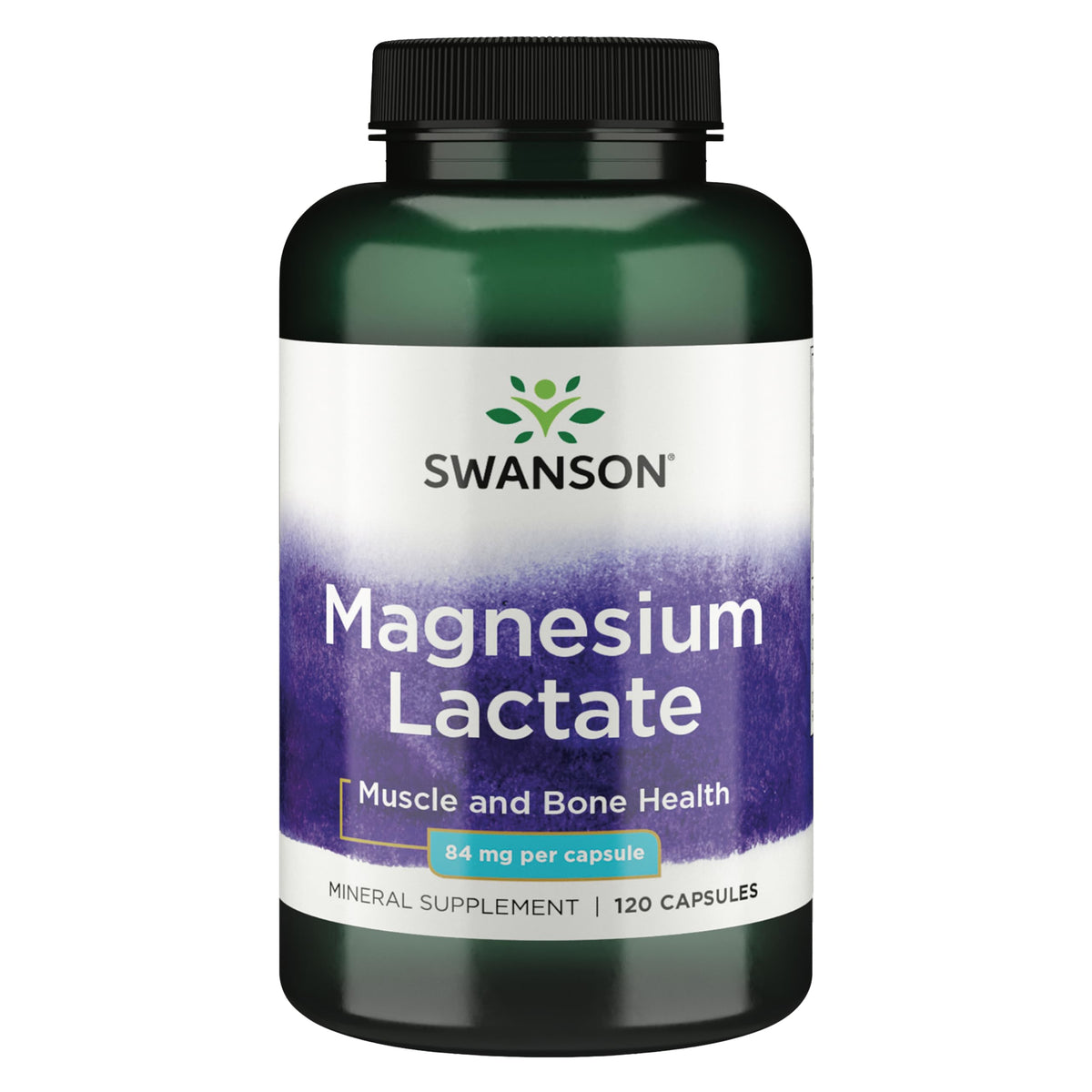 Flacon de Swanson Magnésium Lactate 120 capsules vue de face