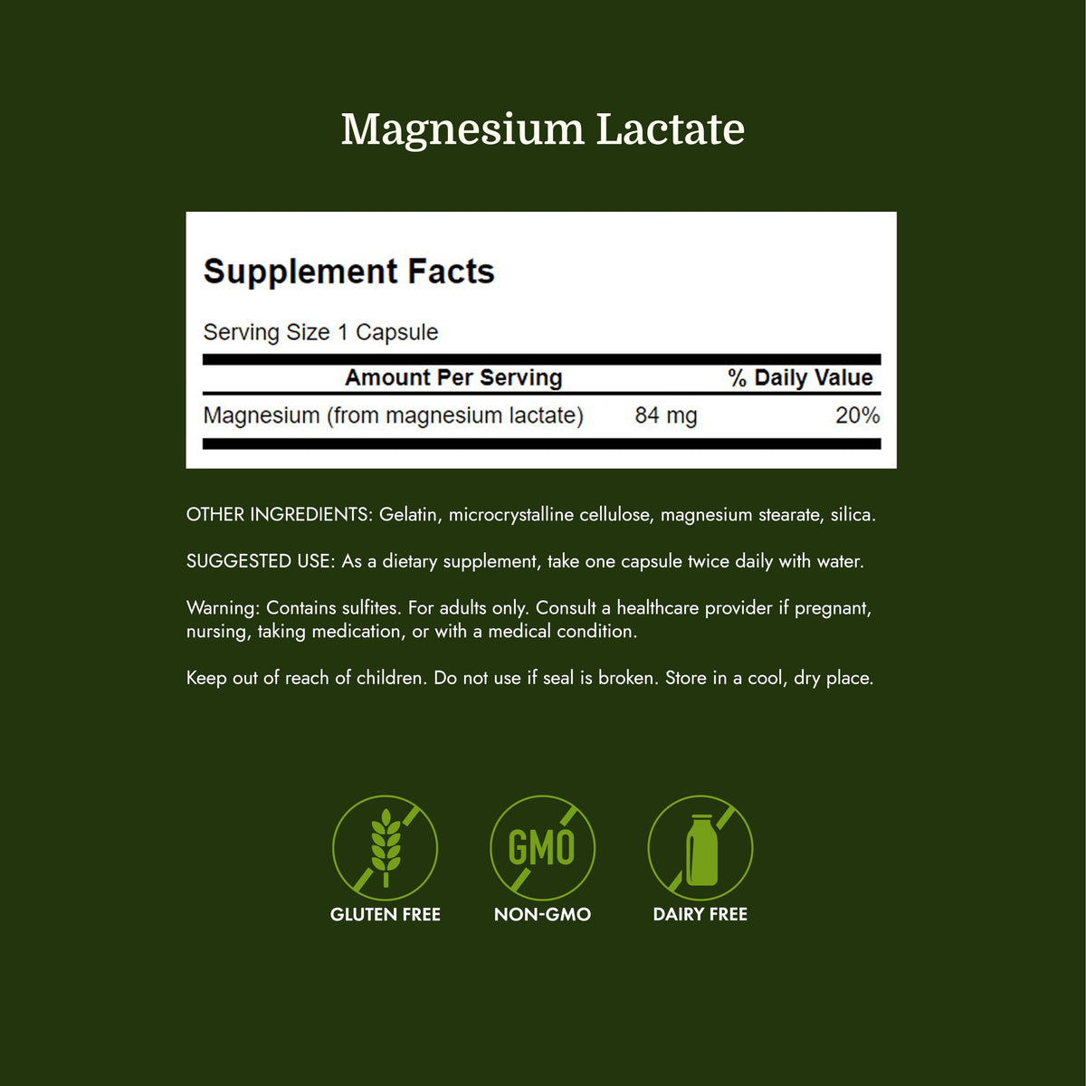 Flacon de Swanson Magnésium Lactate ouvert avec capsules visibles