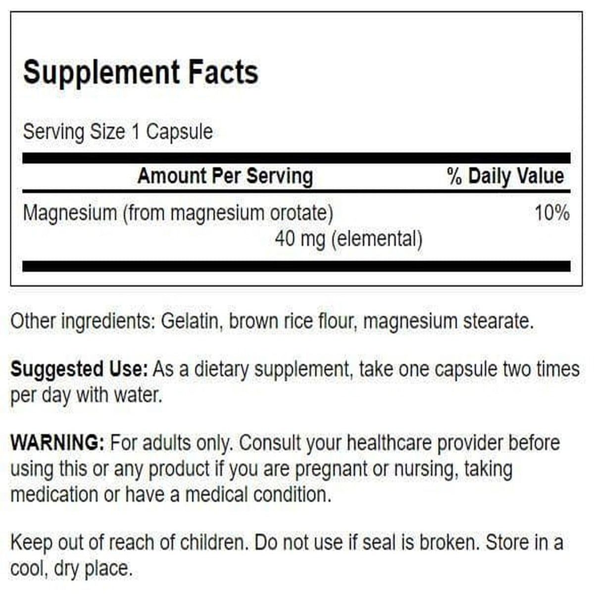 Flacon de Swanson Orotate de Magnésium 40 mg avec étiquette