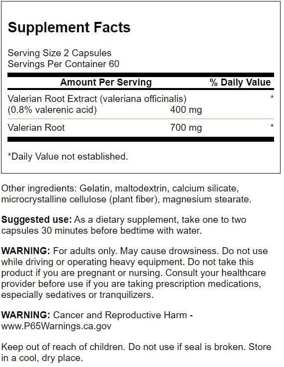 Flacon de Swanson Racine de Valériane 200 mg avec capsules