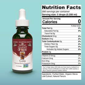Flacon de SweetLeaf Cola Drops avec étiquette détaillée