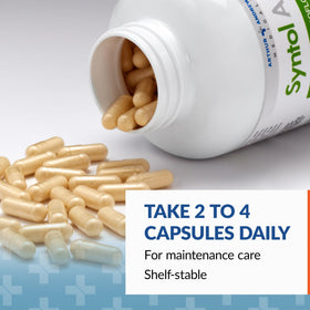 Flacon de Syntol AMD ouvert avec capsules visibles