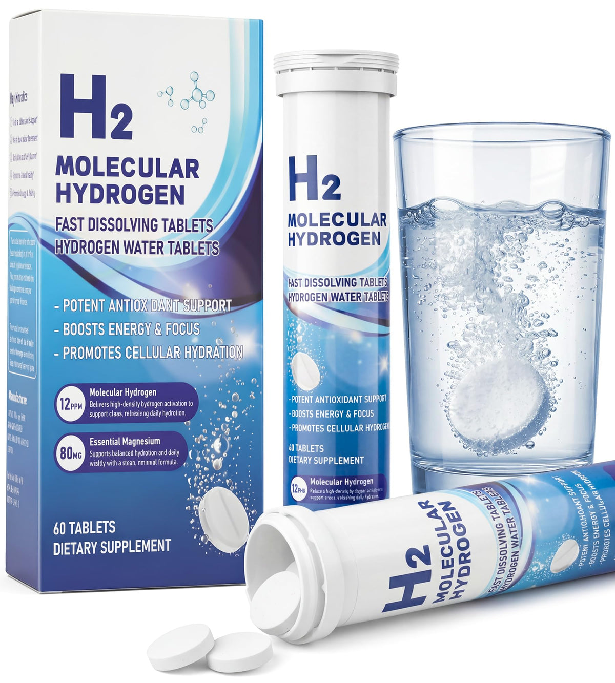 Flacon de tablettes d'eau hydrogène Hekeauo de 60 comprimés