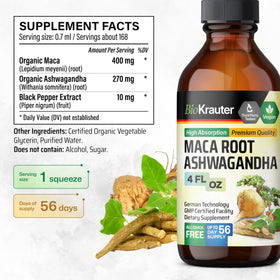 Flacon de teinture BIO KRAUTER Maca et Ashwagandha avec compte-gouttes
