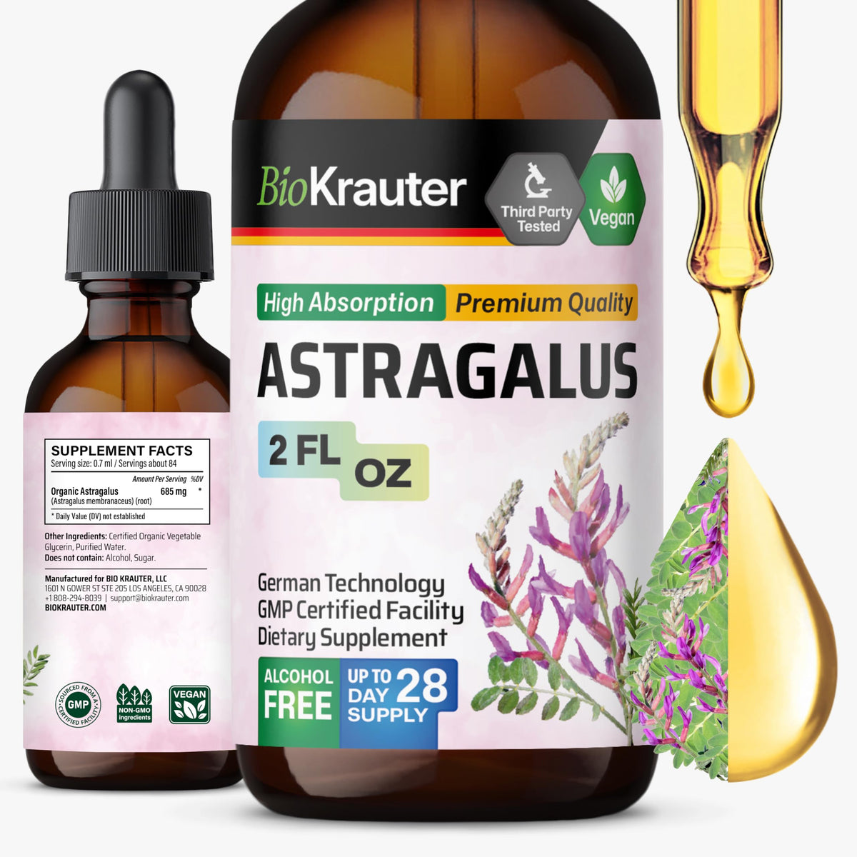 Flacon de teinture d'astragale BIO KRAUTER 60 ml avec étiquette