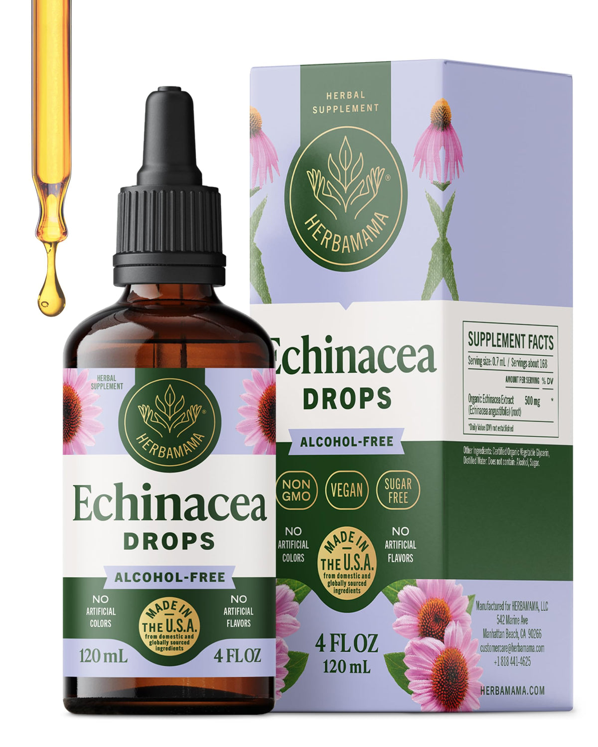 Flacon de teinture d'Echinacée HERBAMAMA 285g vue de face