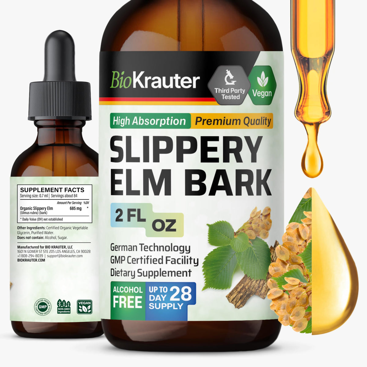 Flacon de teinture d'écorce de slippery elm BIO KRAUTER 2 Fl.Oz