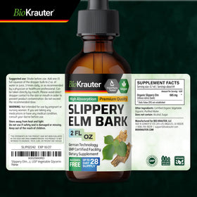Flacon de teinture d'écorce de slippery elm BIO KRAUTER avec des ingrédients