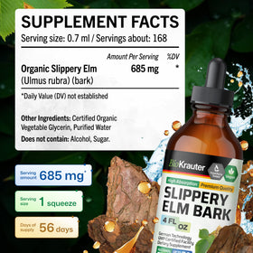 Flacon de teinture d'écorce de slippery elm BIO KRAUTER sur une table en bois