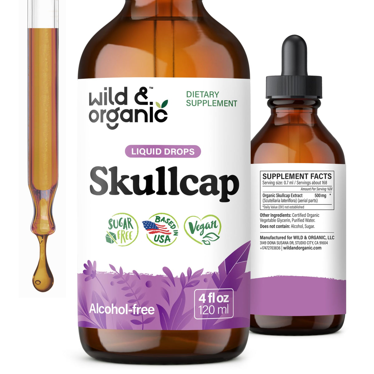 Flacon de teinture d'herbe de scutellaire Wild & Organic 4 oz