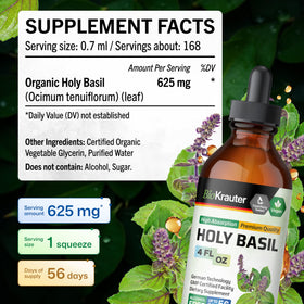 Flacon de teinture de basilic sacré BIO KRAUTER sur un fond naturel
