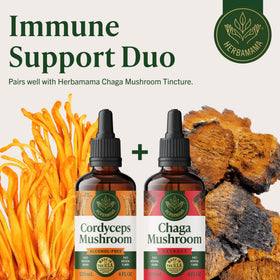 Flacon de teinture de champignon Cordyceps HERBAMAMA avec fond flou