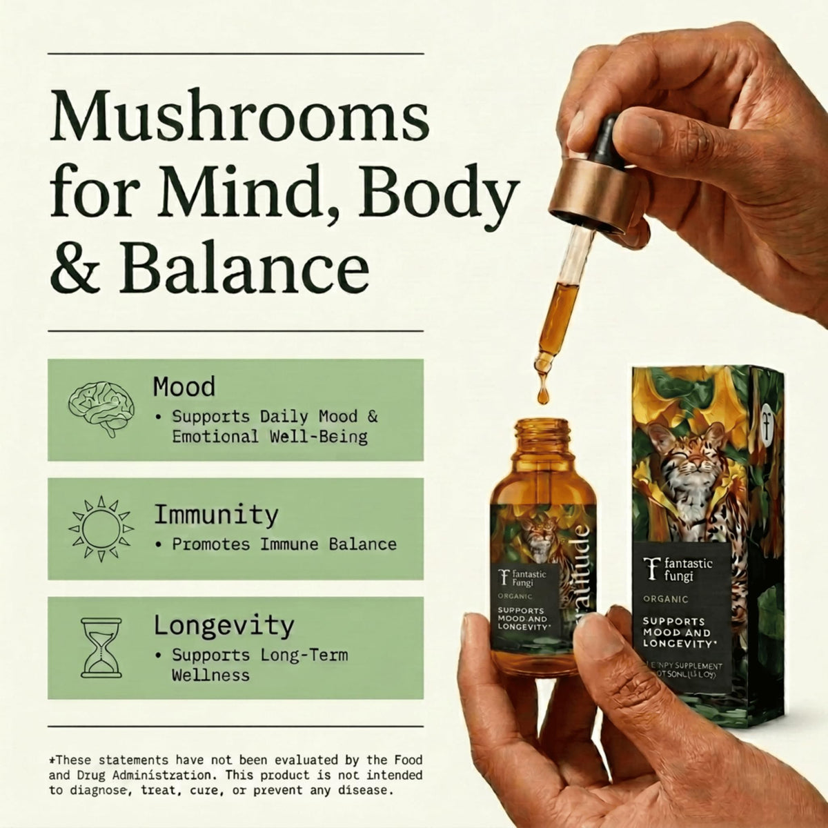 Flacon de teinture de champignons bio Fantastic Fungi avec étiquette
