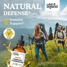 Flacon de teinture de champignons Wild & Organic avec étiquette