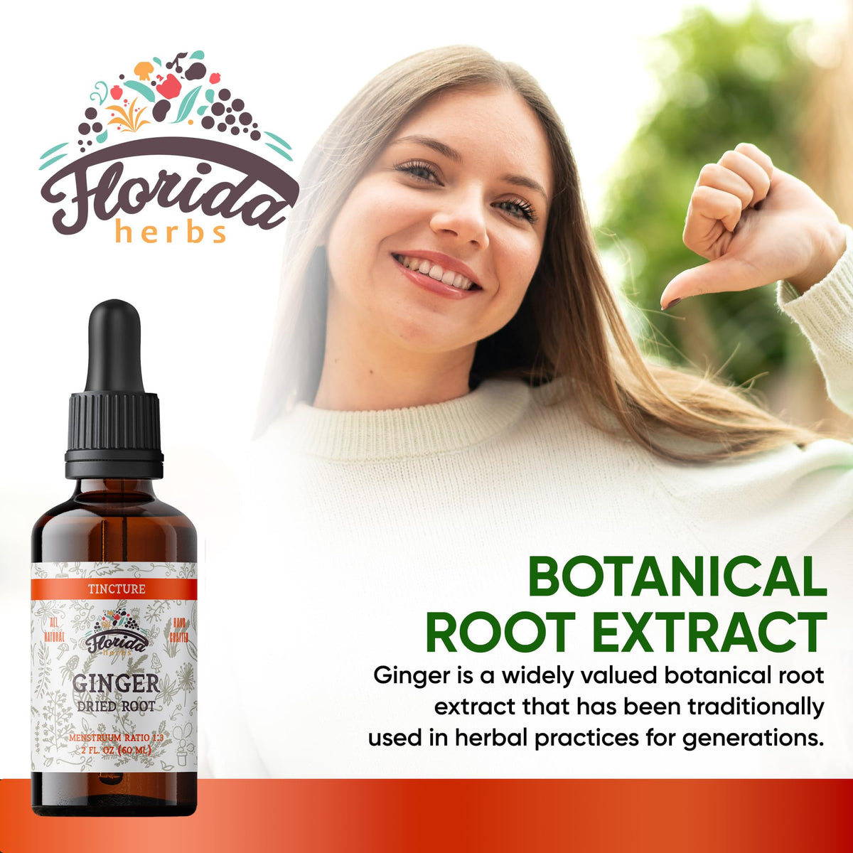 Flacon de Teinture de Gingembre Bio FLORIDA HERBS avec étiquette