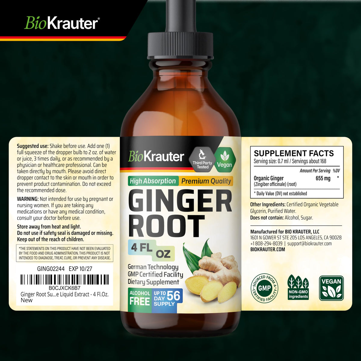 Flacon de teinture de gingembre BIO KRAUTER avec une cuillère doseuse