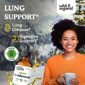 Flacon de teinture de Goldenseal Wild & Organic 500 mg, vue de dos