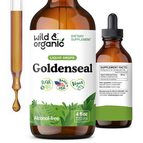 Flacon de teinture de Goldenseal Wild & Organic 500 mg, vue de face