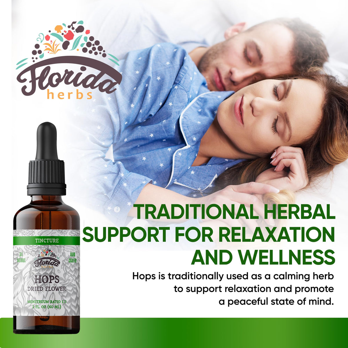 Flacon de Teinture de Houblon Bio FLORIDA HERBS avec étiquette