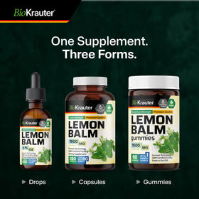 Flacon de teinture de mélisse BIO KRAUTER dans un environnement naturel