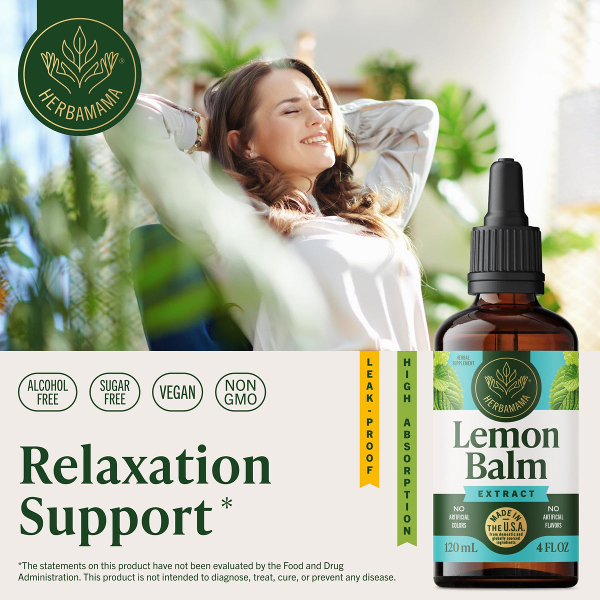 Flacon de teinture de mélisse HERBAMAMA avec compte-gouttes