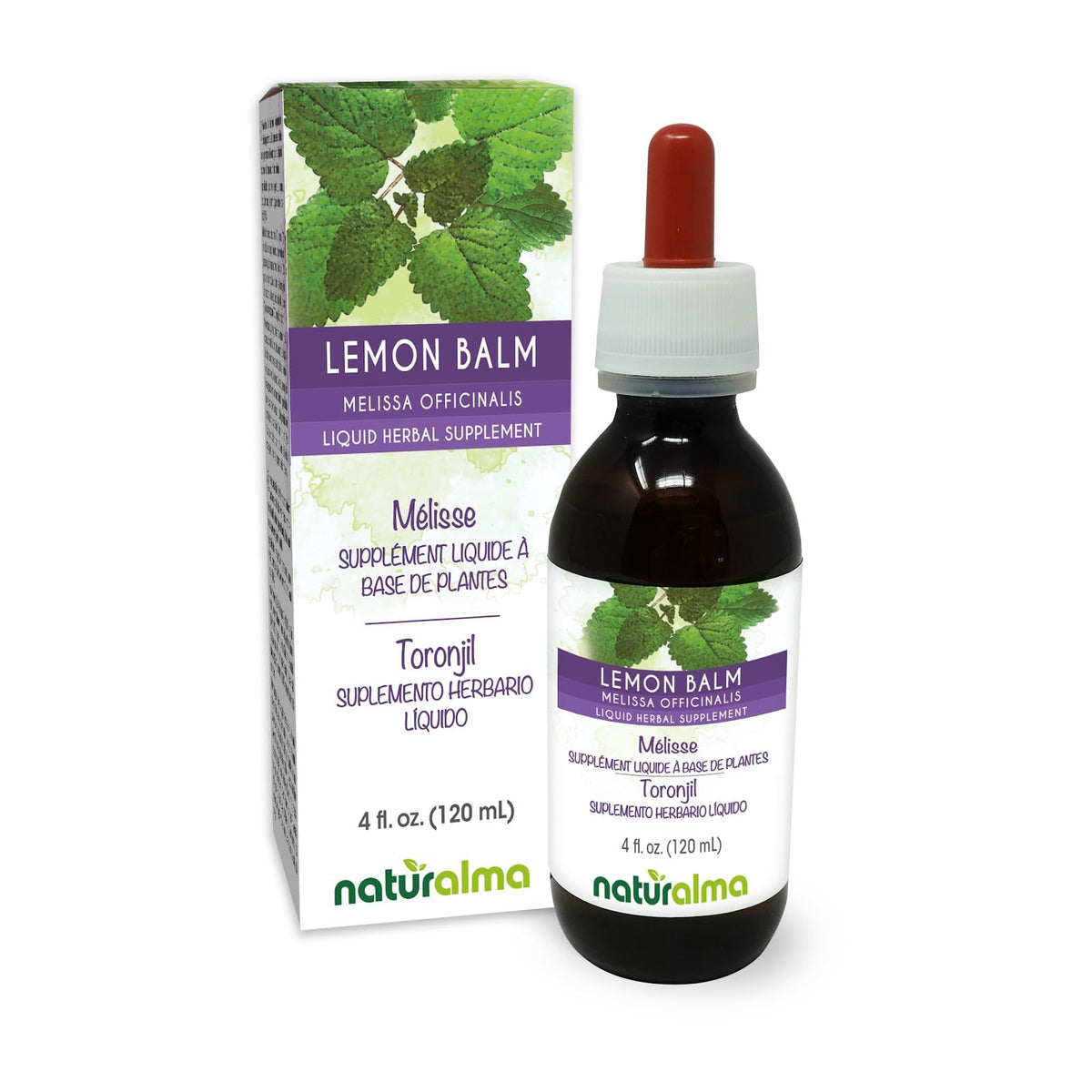 Flacon de teinture de mélisse Naturalma 4 fl oz vue avant