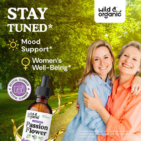 Flacon de teinture de passiflore Wild & Organic 500 mg, étiquette et dosage