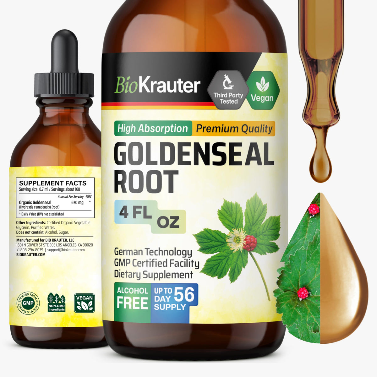 Flacon de teinture de racine de Goldenseal BIO KRAUTER 118 ml