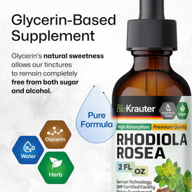 Flacon de teinture de Rhodiola Rosea sur une table