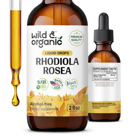 Flacon de teinture de rhodiola rosea Wild & Organic 2 oz vue de face