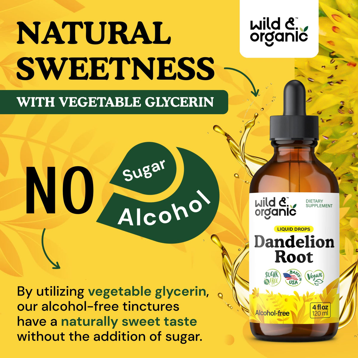 Flacon de teinture de Rhodiola Rosea Wild & Organic avec ingrédients