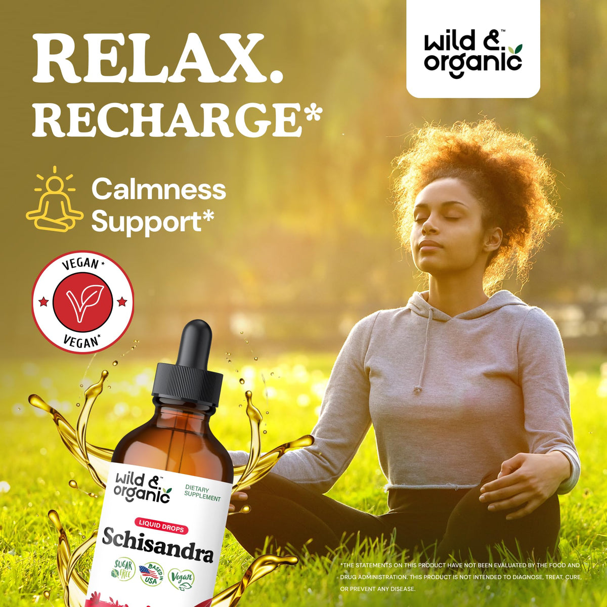 Flacon de teinture de schisandra Wild & Organic avec étiquette et dosage